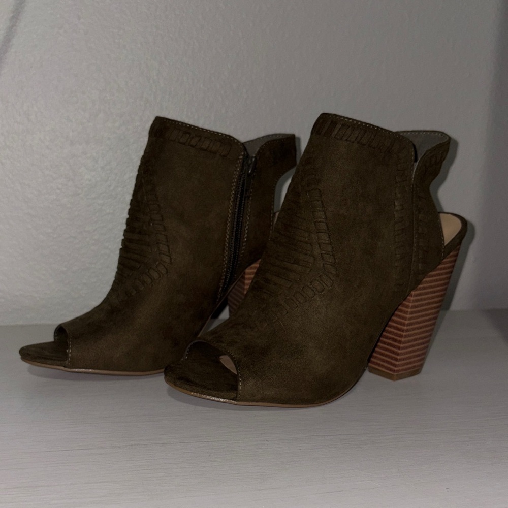 JustFab Olive Peep-Toe Heeled Boots